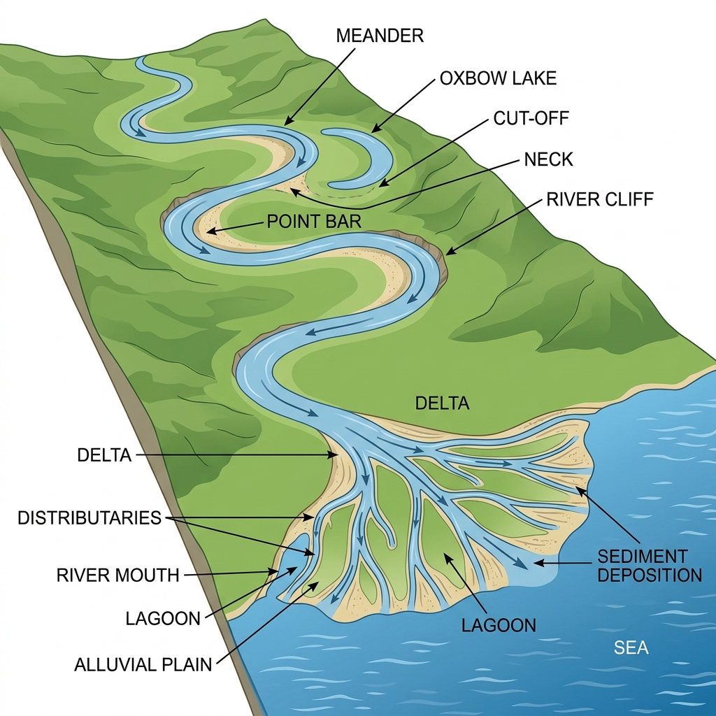Diagram of a River Meander and Delta