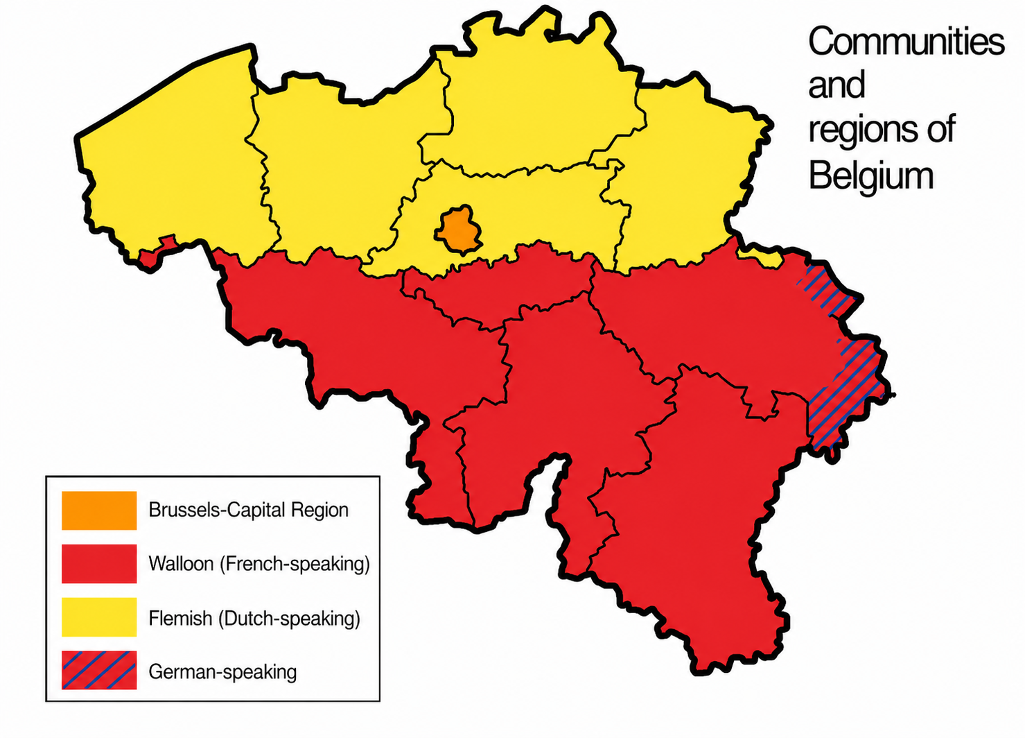 Map of Belgium showing ethnic communities
