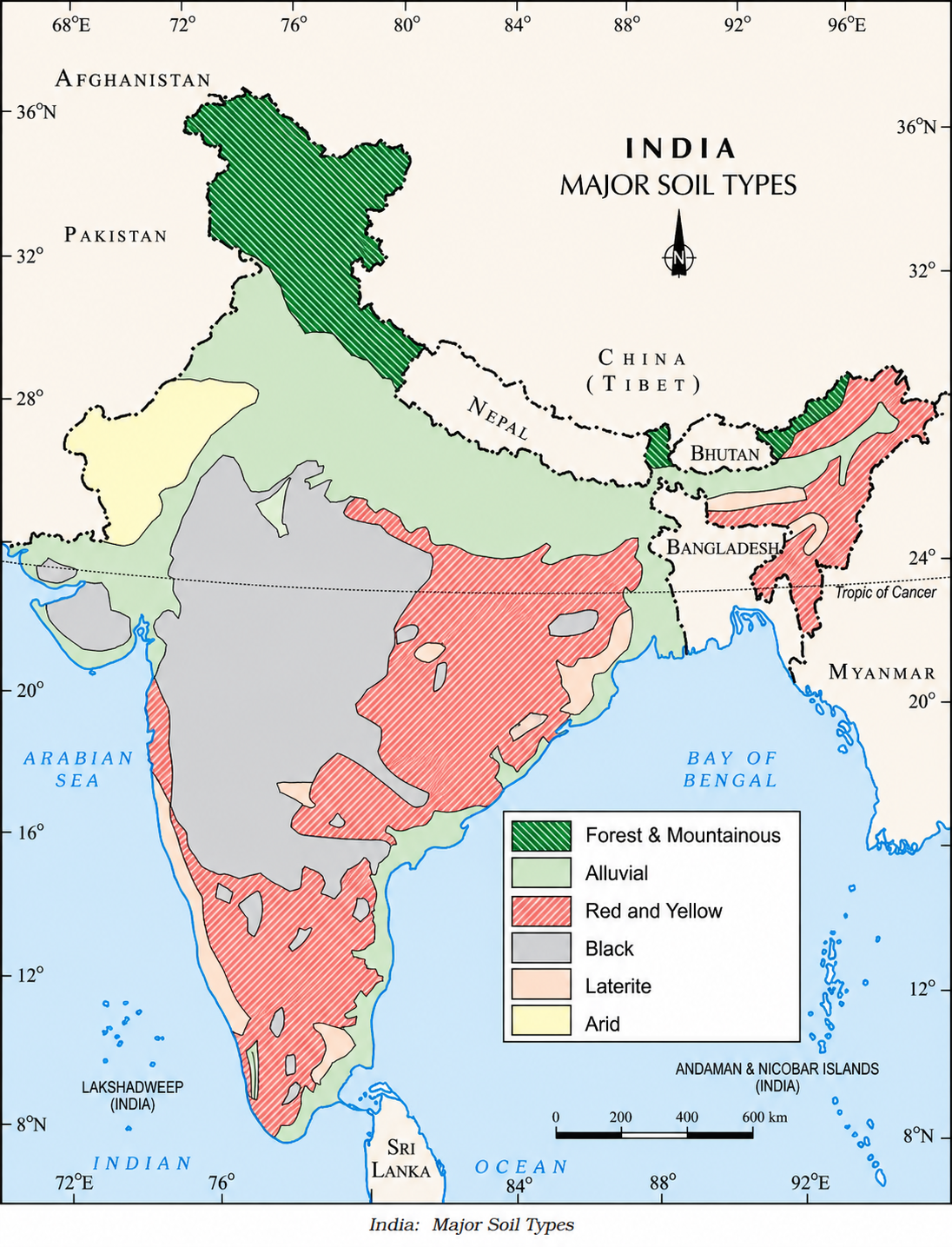Map of India showing major soil types