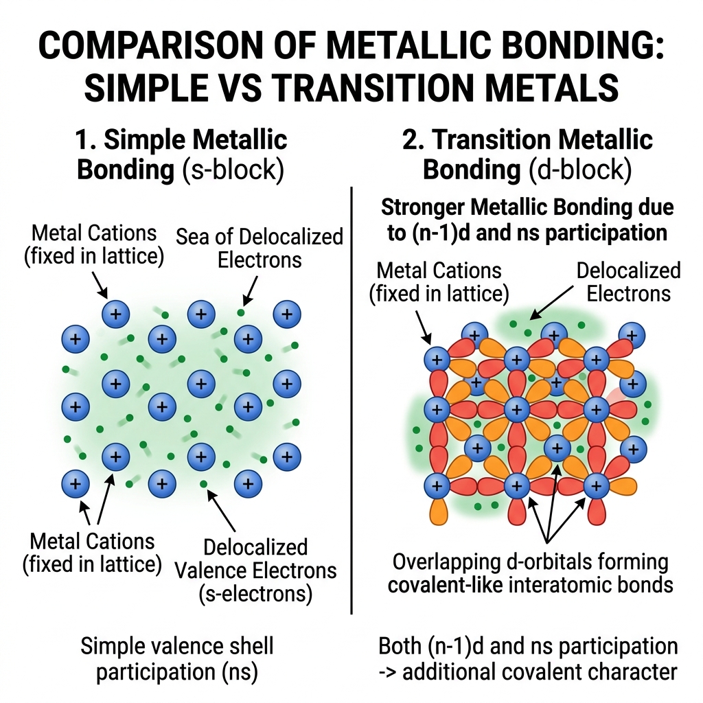 Transition Metallic Bonding vs s-block