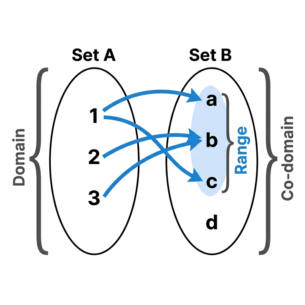 Relation Diagram showing Domain, Range and Co-domain