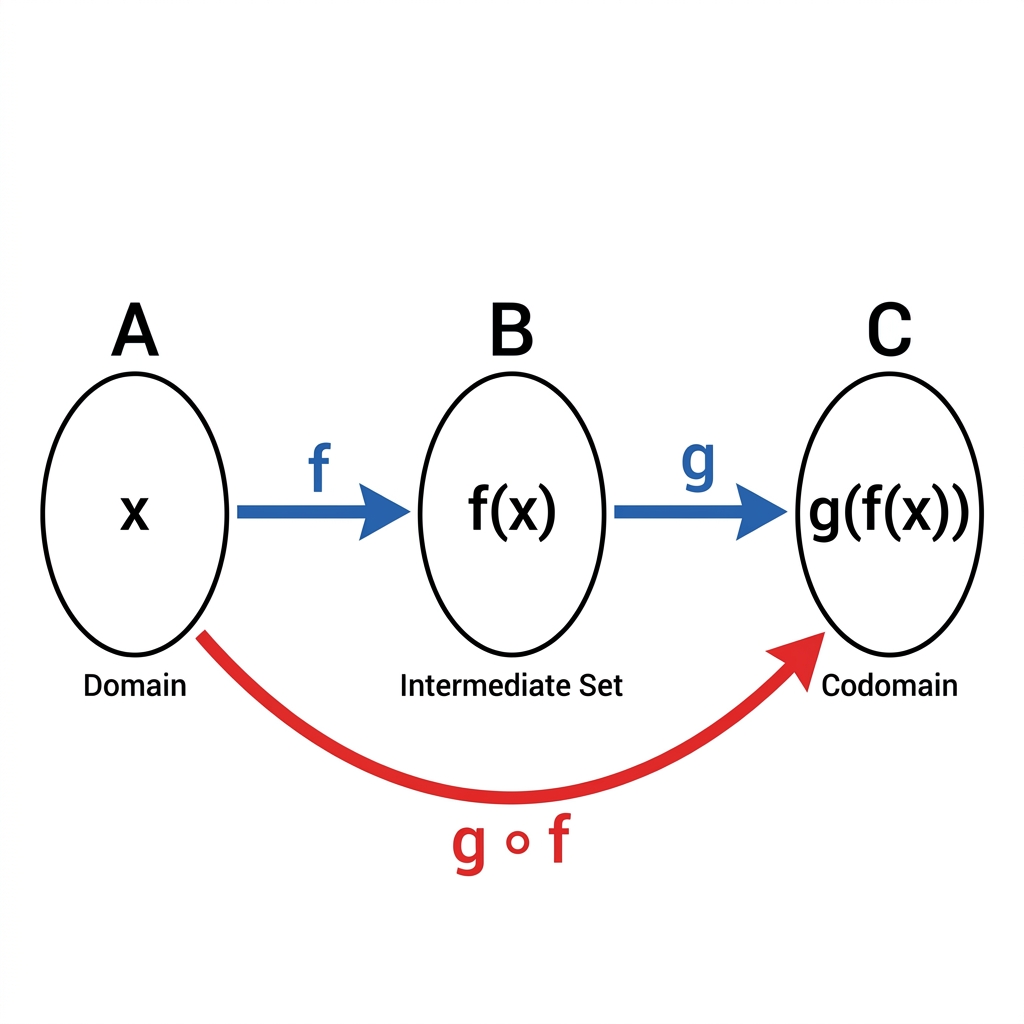 Composition of Functions g∘f: A→C via B