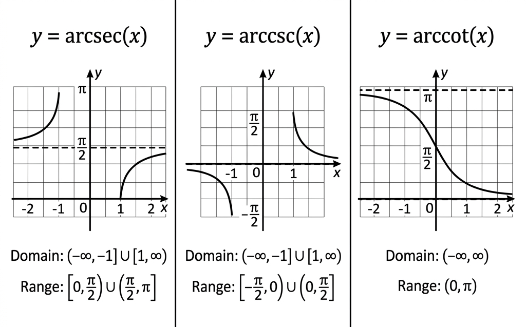 Branch Graphs of sec⁻¹x, csc⁻¹x, and cot⁻¹x
