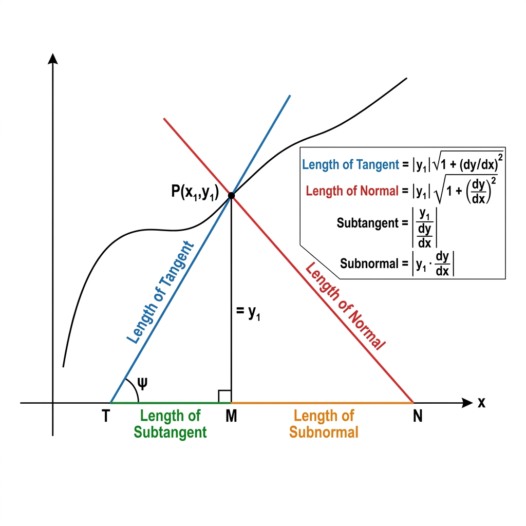 Lengths of Tangent, Normal, Subtangent and Subnormal