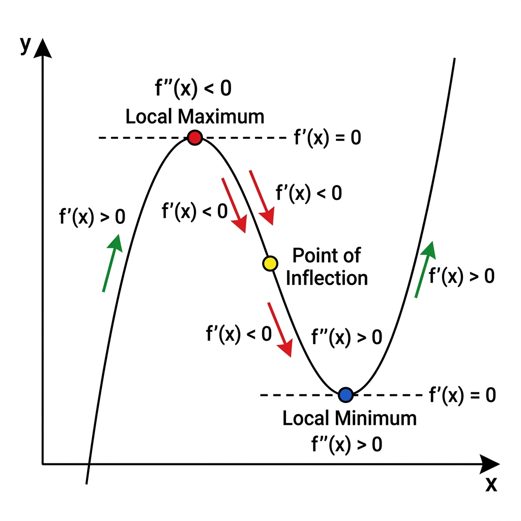 Local maxima, minima and point of inflection
