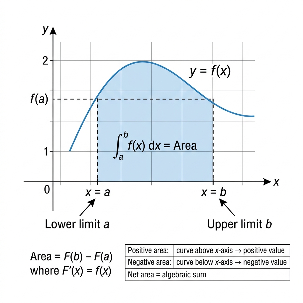 Geometric meaning of definite integral as area under curve