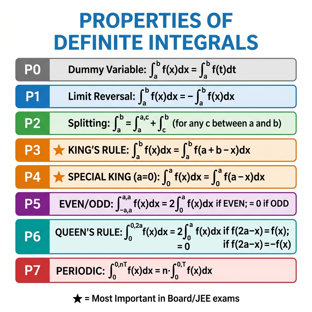 All properties of definite integrals P0-P7