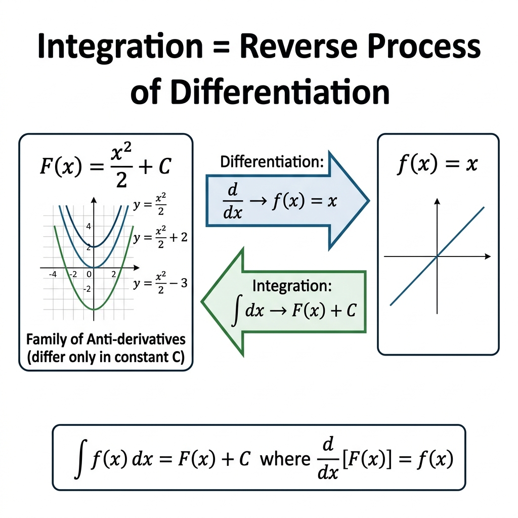 Integration as reverse of differentiation diagram