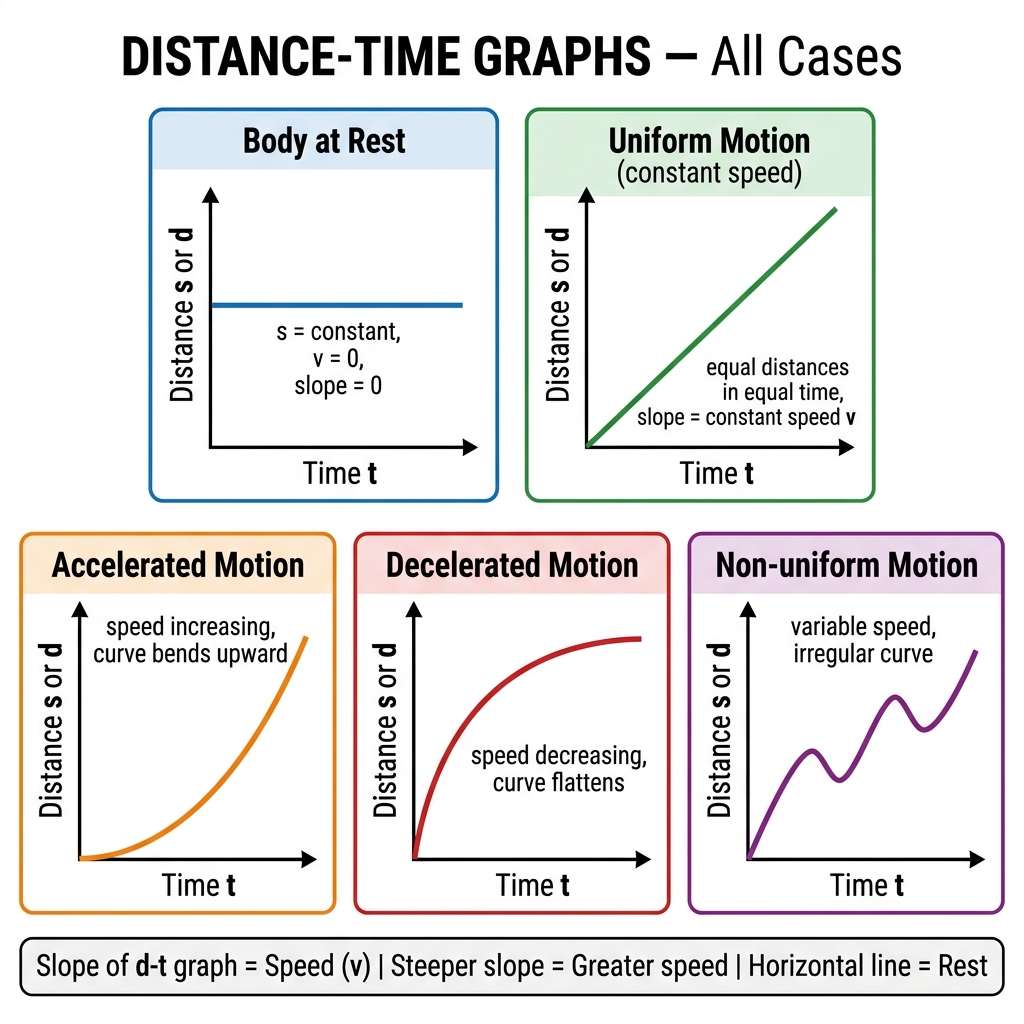 All types of distance-time graphs