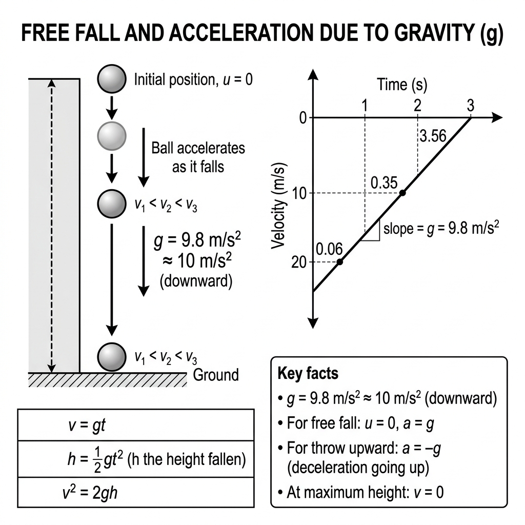 Free fall and acceleration due to gravity diagram