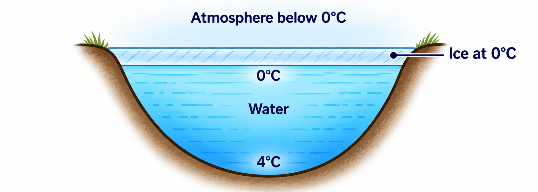 Fig. 6.5: Formation of Ice at the Top in a Pond